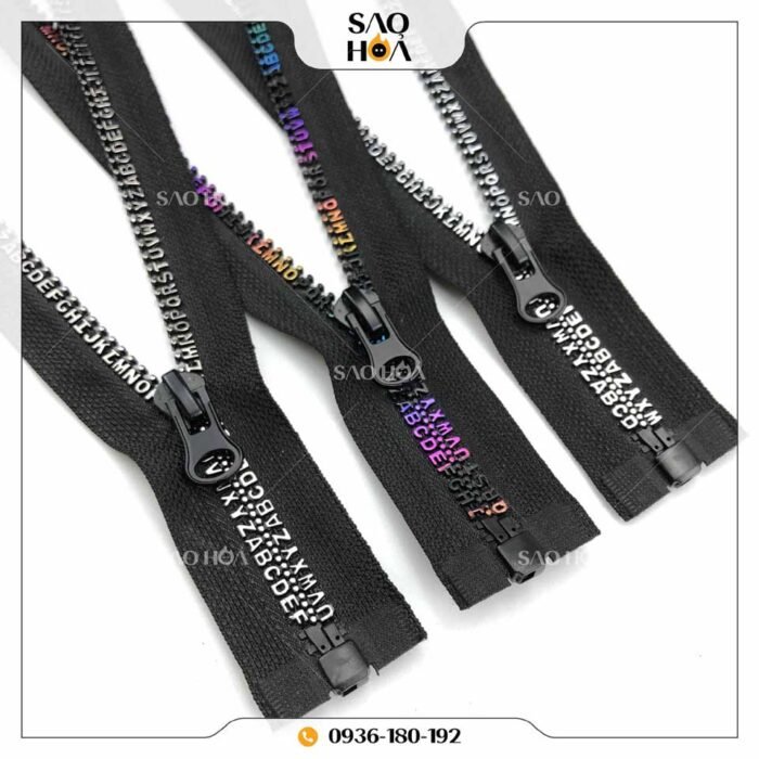 A078 Khóa kéo răng lạ - bảng chữ cái, tam giác, hình vuông